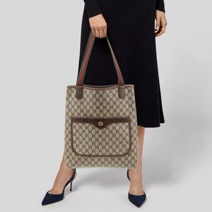 Authentic GUCCI GG Supreme Web Sherry Line Tote Bag PVC Beige